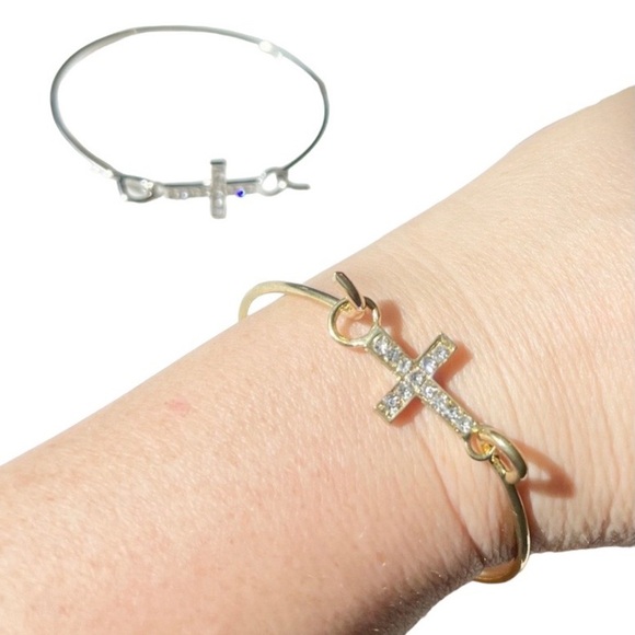 Wholesale 12 Cross Bracelets Rhinestone Gold Tone Silver Tone Bangle Bulk Lot